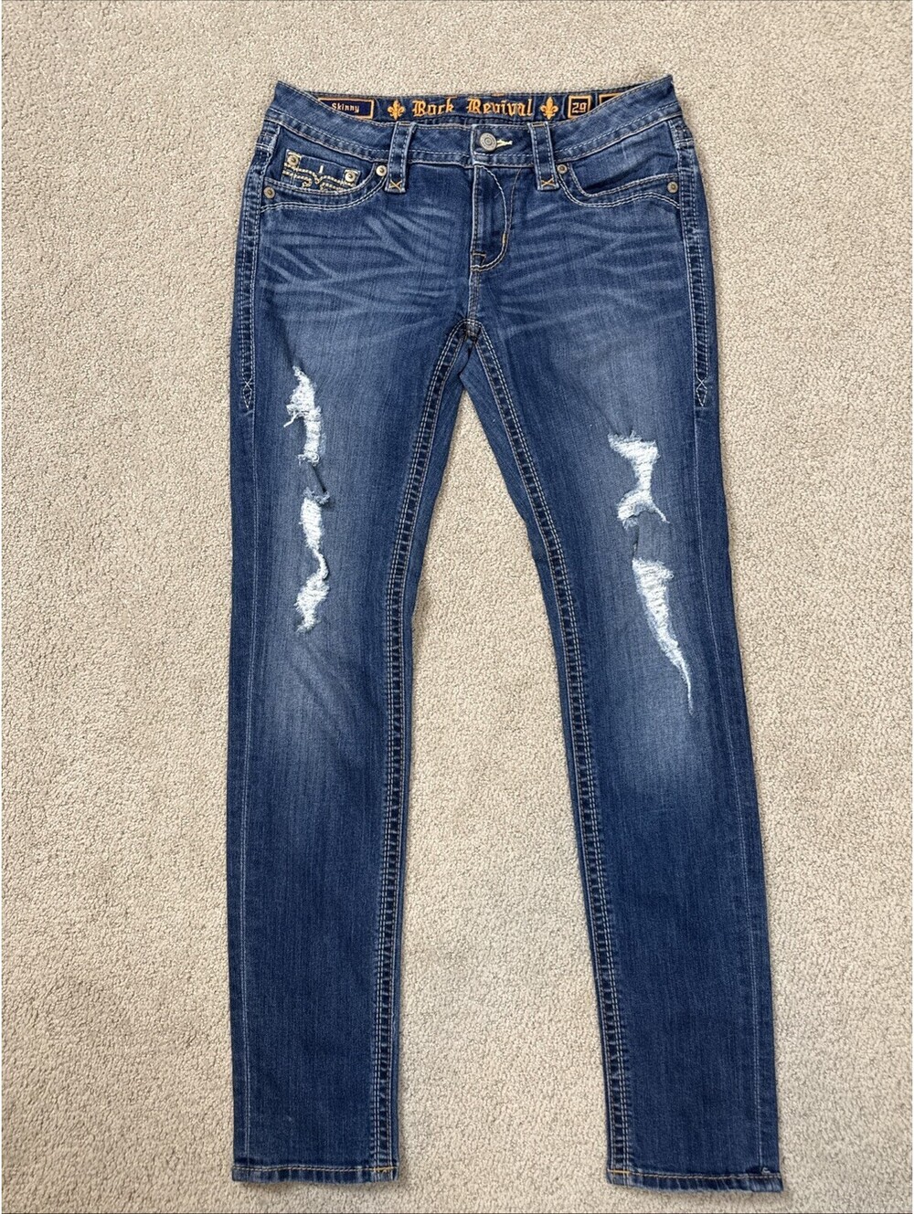 Rock Revival Jessica Skinny Jeans Embellished Pockets Y2K Low Rise Size 29 Waist